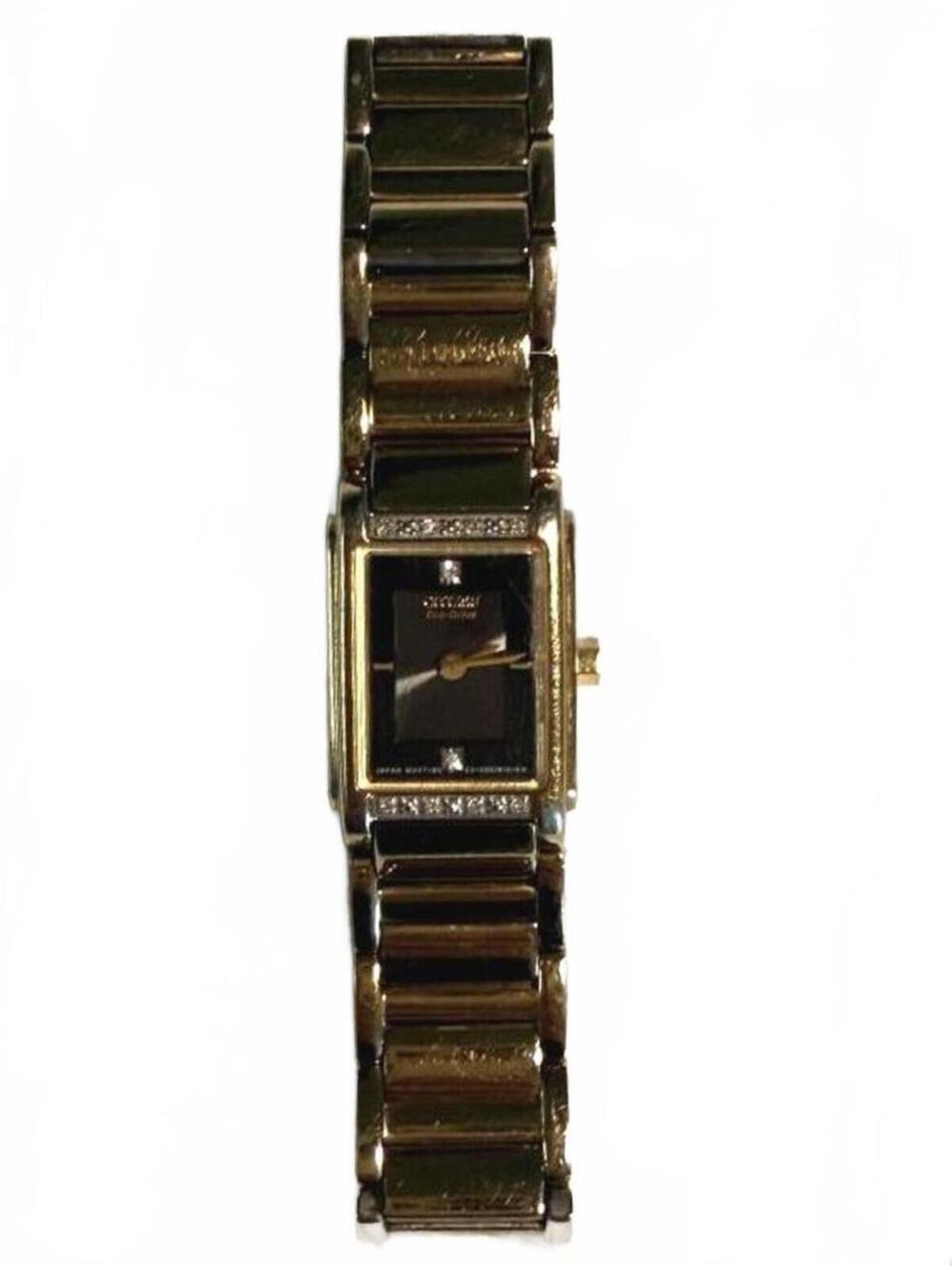 Citizen Eco-Drive Women's Gold Tone Rectangular Watch with Crystal Accents